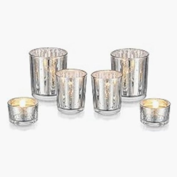 6 pc / 3 sizes - Silver Mercury Glass Tealight / Votive Candle Holder Set - Picture 1 of 9